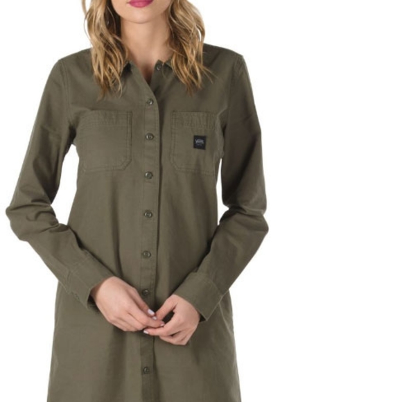 NWT New Vans Broadway Military Green Shirt Dress Size Medium - Picture 2 of 3